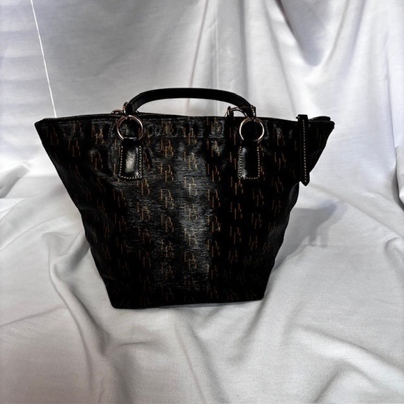 Dooney & Bourke Black Patent Leather DB Monogram Tote Bag - Picture 6 of 11